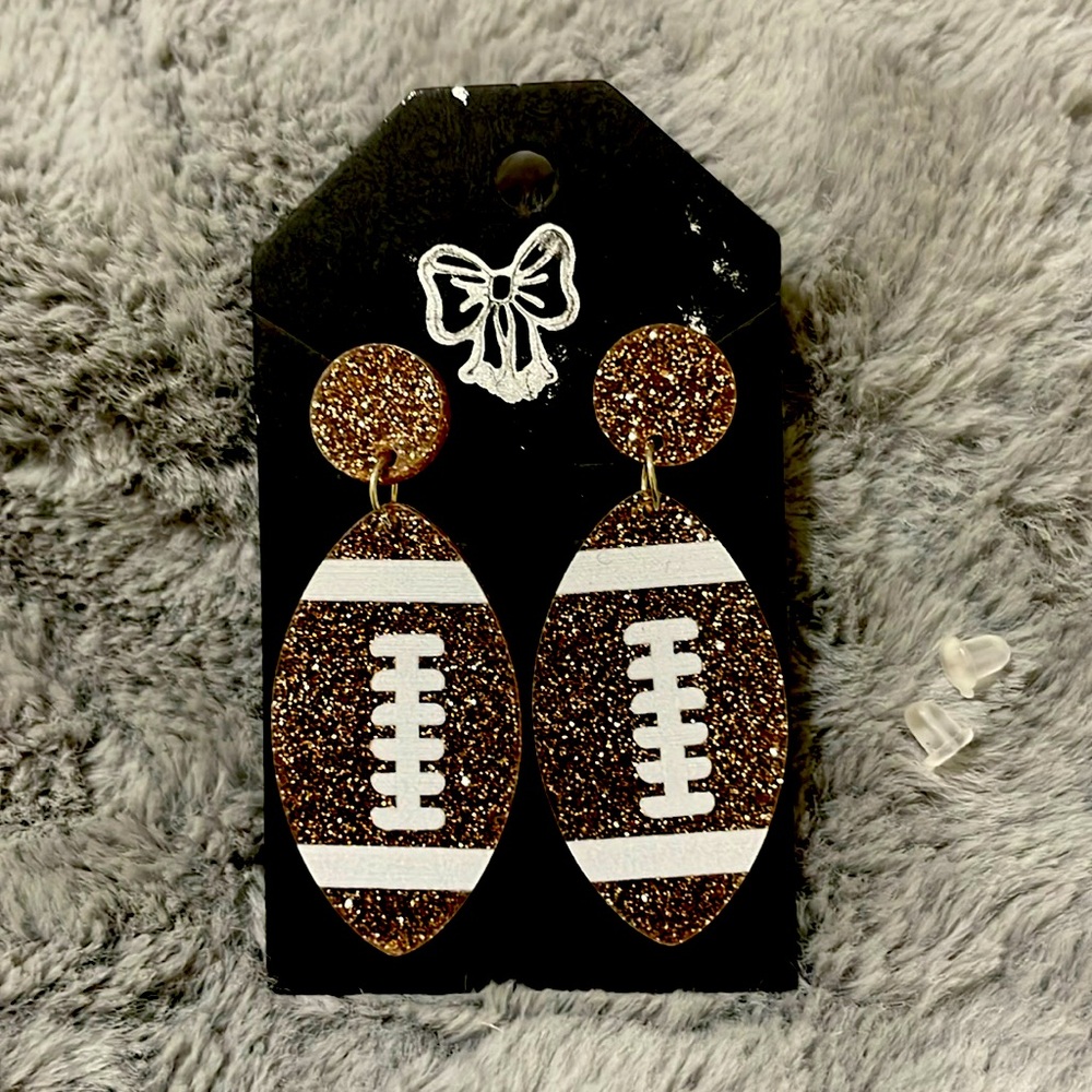 2" gold and brown glitter football earrings. NEW.